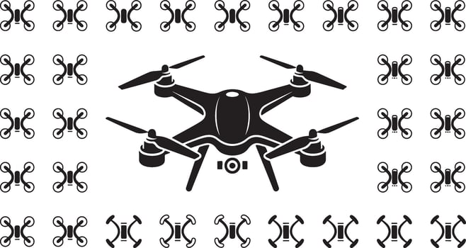 High resolution aerial drone illustration showcasing a quadrocopter in flight perfect for banner or advertisement design vector