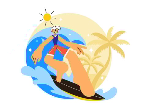 Fun Surfing Illustration with Colorful Boards in Ocean Wave Background vector