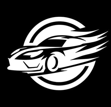 A racing car logo with a white outline vector