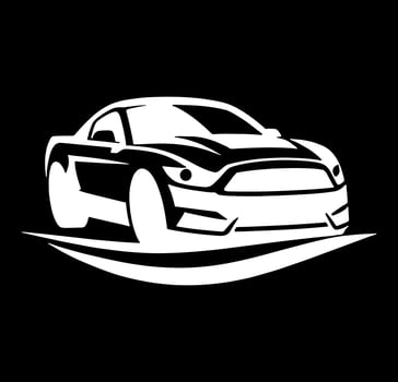 A black and white car logo illustration on a black background vector