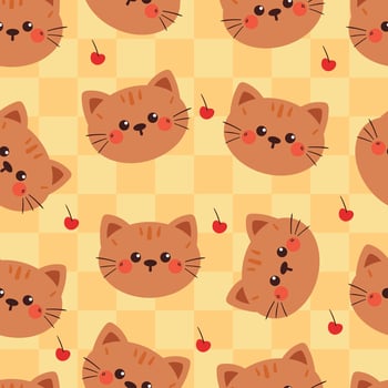 seamless pattern cartoon cat with cherry. cute animal pattern for wallpaper, background and gift wrap paper vector