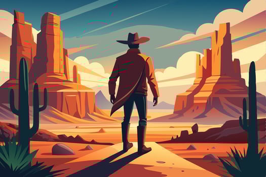 A cowboy in a desert landscape vector