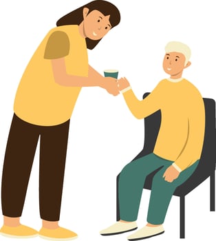 Volunteer Woman Taking Care about Old People on White Background vector
