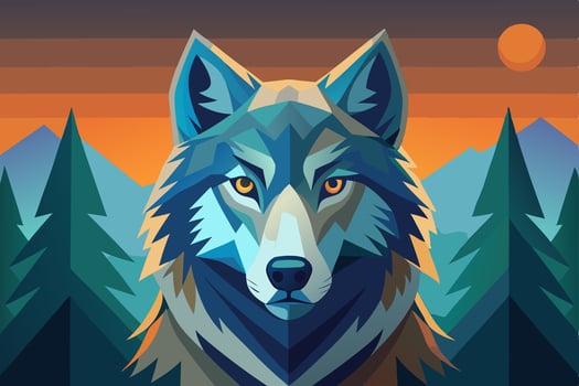 A wolf is in the background of a colorful background vector