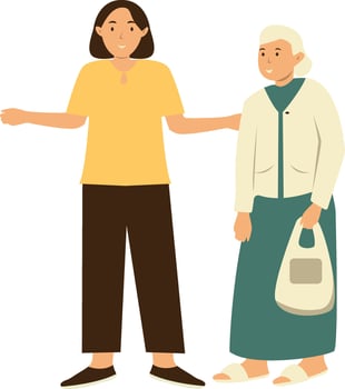 Volunteer Woman Taking Care about Old People in Flat Design vector