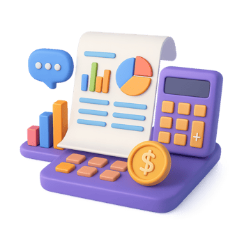 3D Financial Calculation Concept with Calculator and Charts png