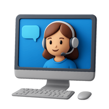 Simple AI Assistant Display with Friendly Character in a Computer Setup png