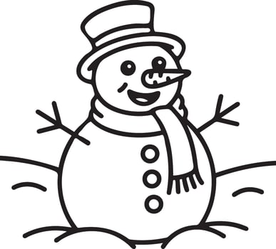 A funny snowman lineart coloring book page illustration. vector