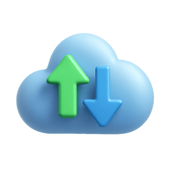 3D Cloud with Up and Down Arrows for Data Transfer Visualization png