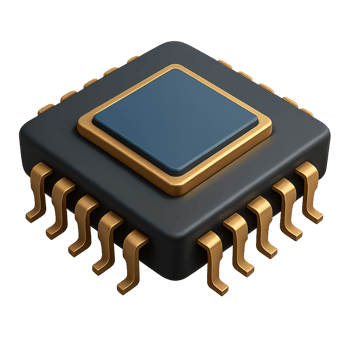 Realistic 3D Render of a Computer Chip with Golden Pins png