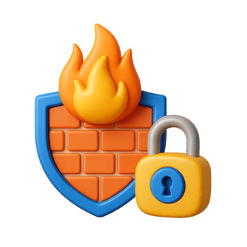 Secure 3D Shield Icon with Lock and Flame for Data Protection Concept png