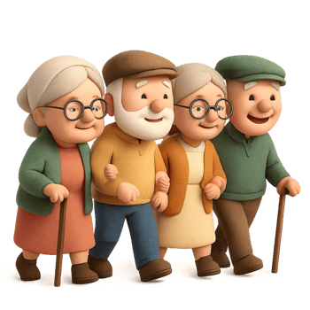 Elderly Characters Walking Together in a Village Setting png