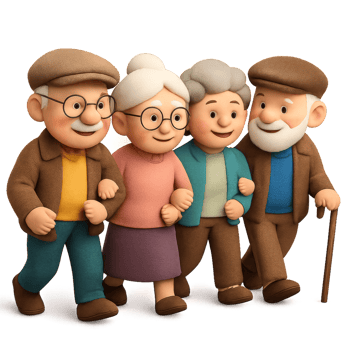 Charming Elderly Characters Strolling in a Village Setting png