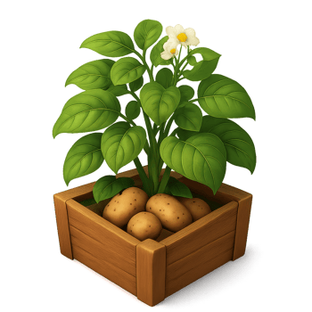 Fresh Potato Plant in Wooden Display Box with Healthy Leaves png