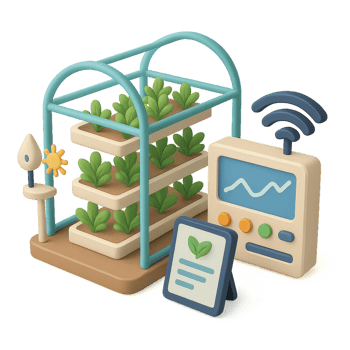 Simple 3D Hydroponics Farm Model with Monitoring Device and Plants png