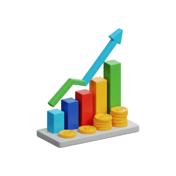 Colorful 3d Bar Graph Showing Increasing Profits With Stacks Of Coins png