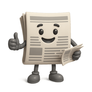 Friendly Cartoon Character Holding Newspaper with Enthusiastic Gesture png
