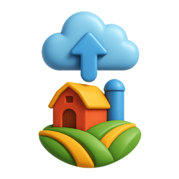 Colorful 3D Icon of a Farm with Cloud and Upload Symbol png