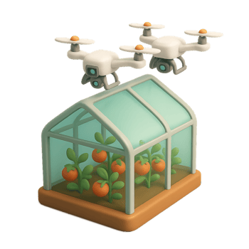 Drones Navigating Over Greenhouse with Vegetables Inside png
