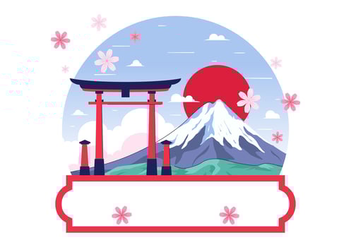 Japan National Holiday Mountain Day with Scenic Mount Fuji and Cherry Blossoms in Flat Style vector