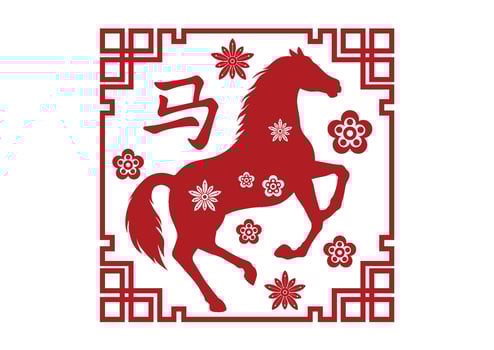 The Year Of The Horse Chinese Zodiac Symbol Illustration. Chinese Letter Translation - The Horse. vector