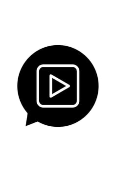 Play button icon in speech bubble. Media playback symbol, chat bubble. play sign, message balloon vector