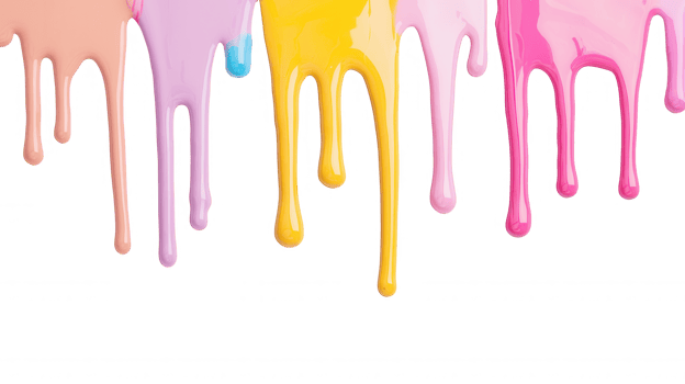 3d icon yellow Vibrant streams in pastel pink, blue, paint dripping across transparent surface, generating dynamic abstract art composition png