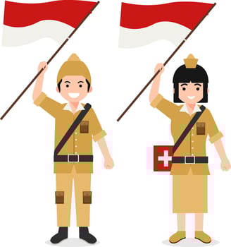 A Male and Female Hero Holding the Indonesian Flag vector