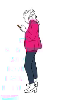 Line Drawing Sketch faceless Business Woman Using Smartphone concept connection online vector