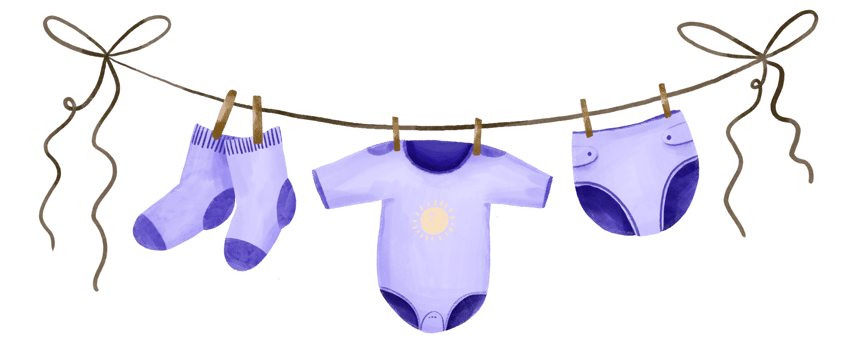 Baby boy clothes on rope. Hand drawn watercolor illustration png