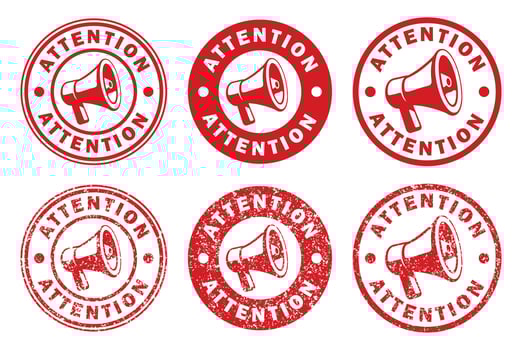 Megaphone news attention round Grunge stamp icon shape symbol. Voice sound speech logo silhouette sign. Loudspeaker amplifier. grunge stamp illustration image. Isolated on white background. vector