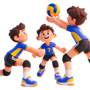 3D Cartoon of Kids Playing Volleyball png