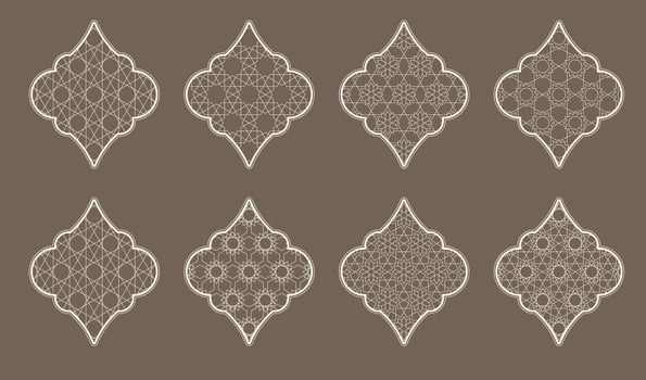 Intricate Islamic window designs showcasing geometric patterns with delicate details vector