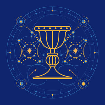 graphic of holy grail with futuristic element presented by Tarot card style vector