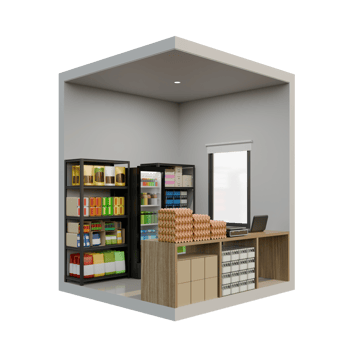 Small Shop Left Corner View 3D Design Element png