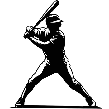 A silhouetted baseball player stands poised to bat, with a bat held firmly over the shoulder cutouts' png
