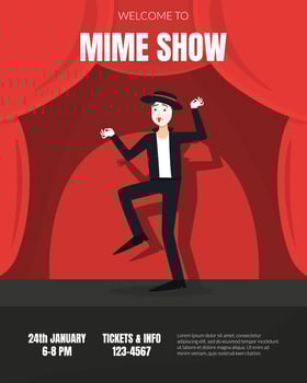 Mime Show Poster, Male Actor Performing Pantomime On Stage Illustration vector