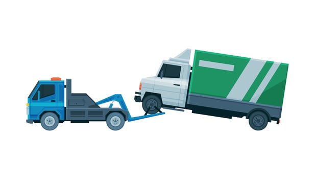 Truck Evacuating by Tow Truck, Roadside Assistance Service Flat Illustration vector