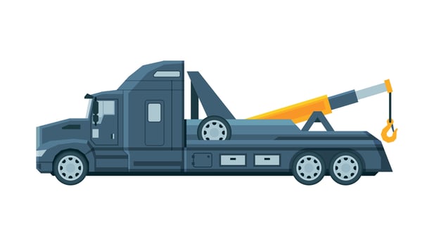 Tow Truck, Evacuation Vehicle, Road Assistance Service Flat Illustration vector