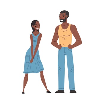 Cheerful Smiling African American Couple, Happy Guy and Girl Characters Having Fun Together Cartoon Style Illustration vector