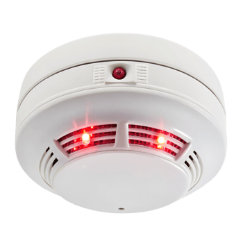 Smoke detector emitting alarm and led flash on transparent background png