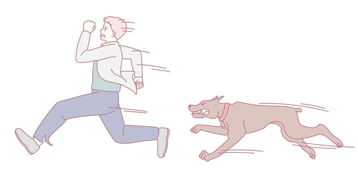 Illustration of a Person Running Frantically from an Aggressive Dog in a Cartoon Style vector