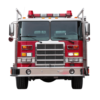 Red fire truck isolated on transparent background, front view png