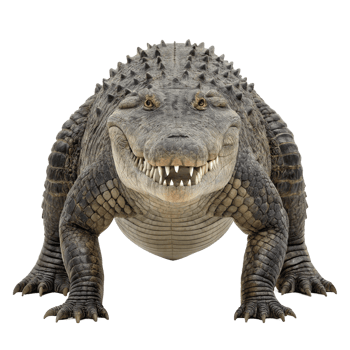Purussaurus, miocene caiman crocodile walking isolated on transparent background png