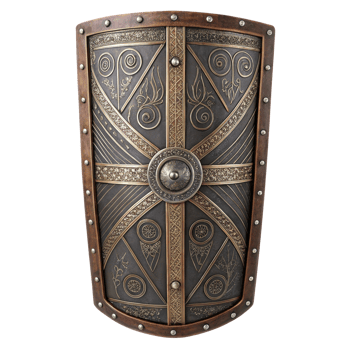 Roman scutum shield standing upright on transparent background png
