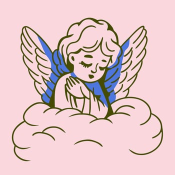 Cute Praying Angel on Cloud, Cartoon Style Illustration vector