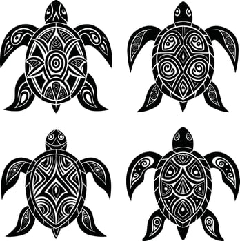 Black and white turtle designs ornate tribal sea turtle illustrations vector