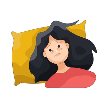 Illustration of Tired Woman Lying on Pillow vector