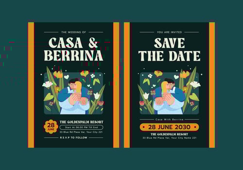 Wedding invitation for Casa and Berrina vector