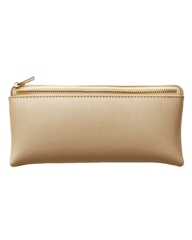 Beige Leather Pencil Case with Gold Zipper png